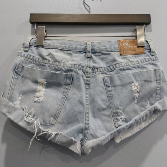 One Teaspoon Bandits Relaxed Fit Denim Shorts Raw Hem Size 27 - Picture 5 of 7